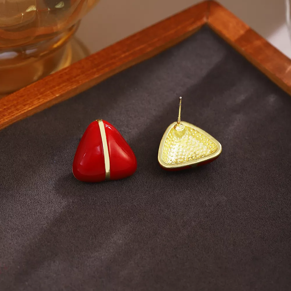 Geometric Triangle Stud Earrings with Gold Accent, image 4