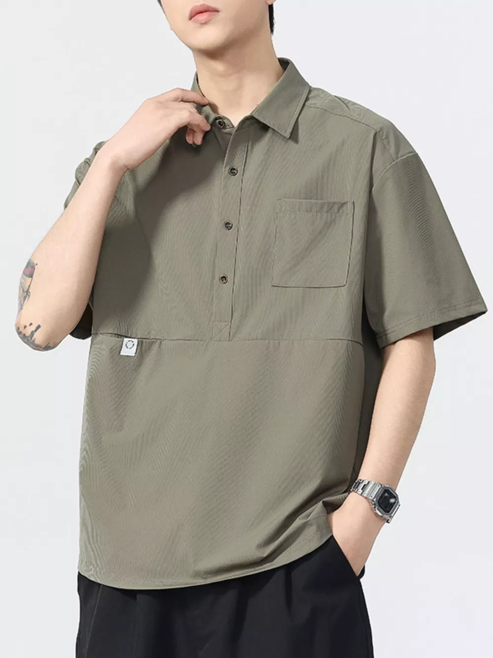 Men's Plus Size Casual Textured Short Sleeve Polo, image 2