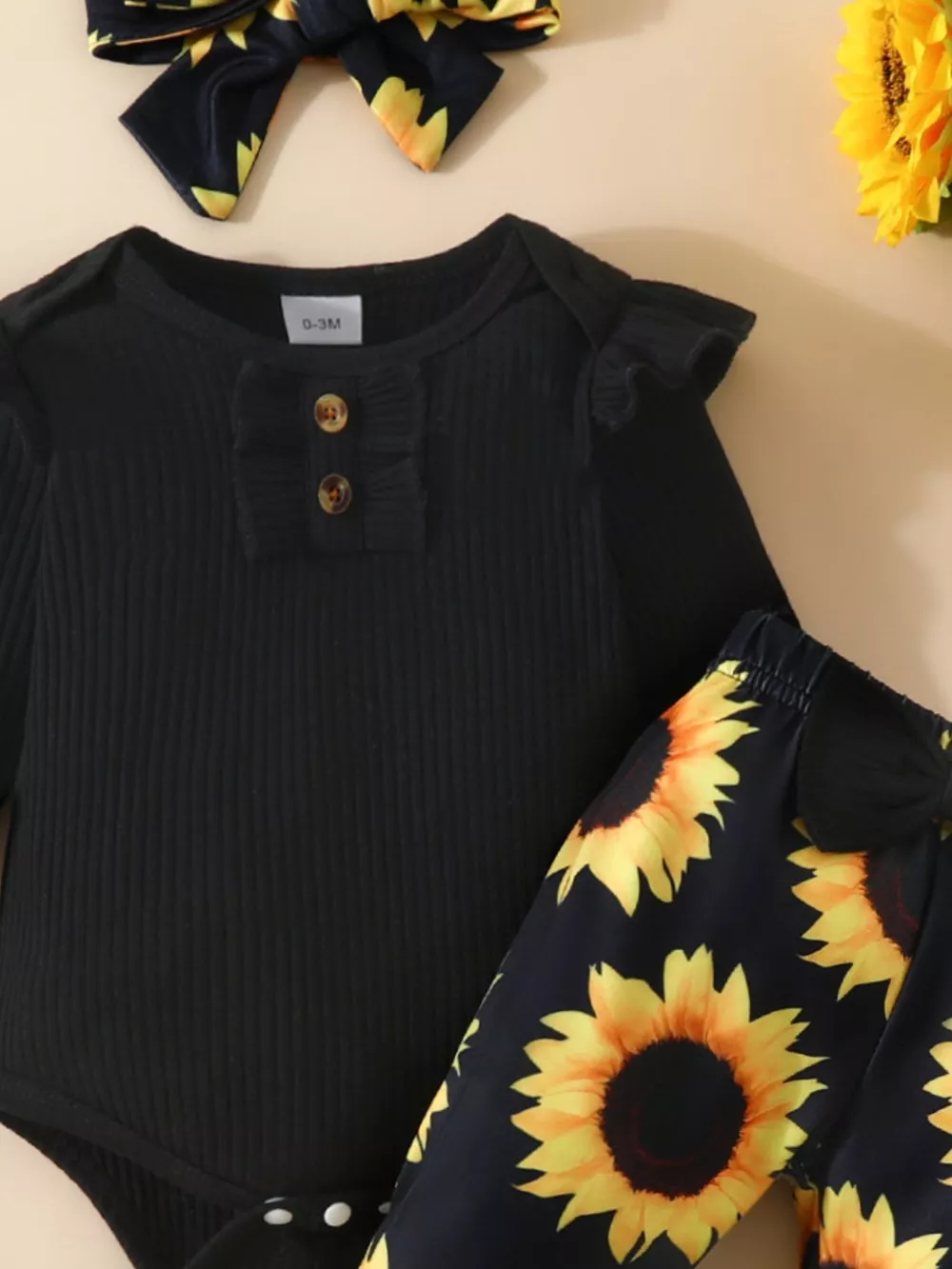 Children's Ruffled Ribbed Top and Sunflower Pants Set, image 6