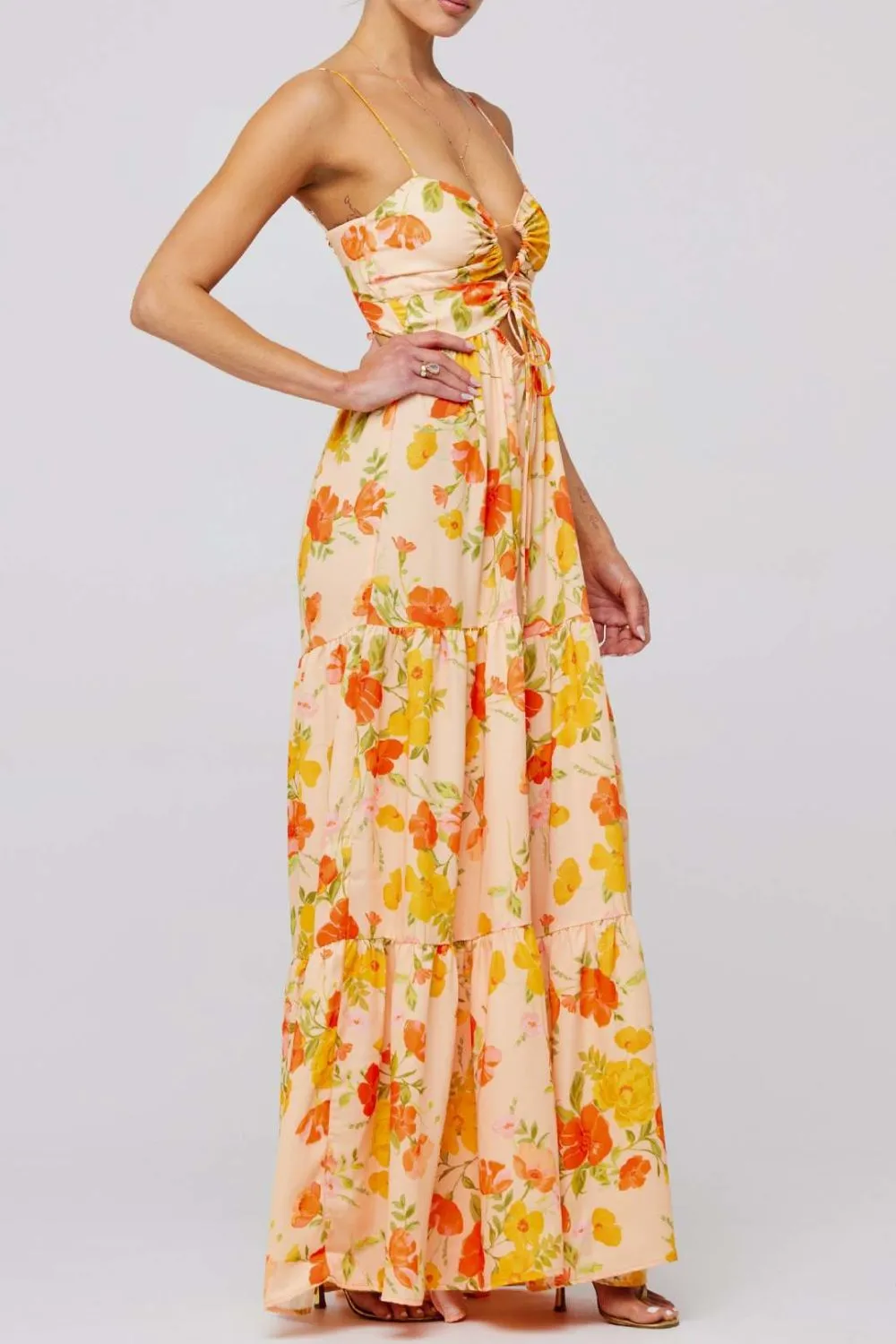 Floral Print Tie Front Tiered Maxi Dress, image 12