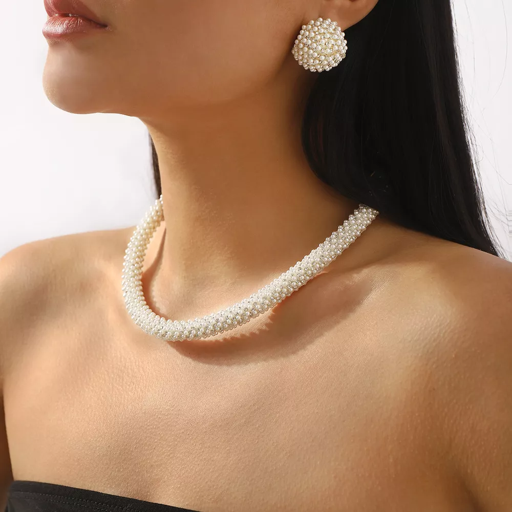 Pearl Embellished Earrings and Necklace Jewelry Set, image 5