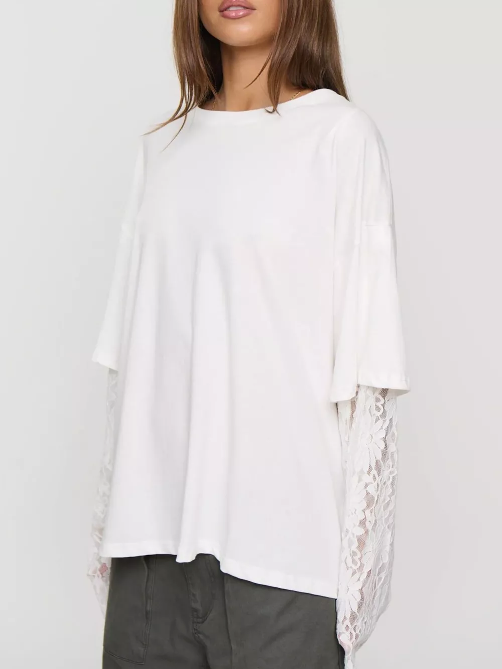 Layered Lace-Sleeve T-Shirt, image 3