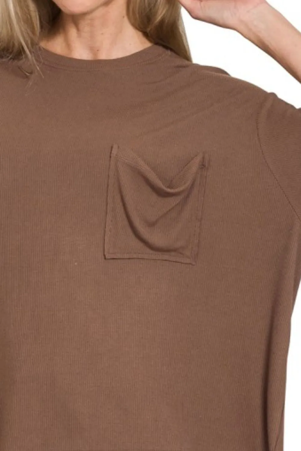 Oversized Ribbed Round Neck Short Sleeve Tee, image 3