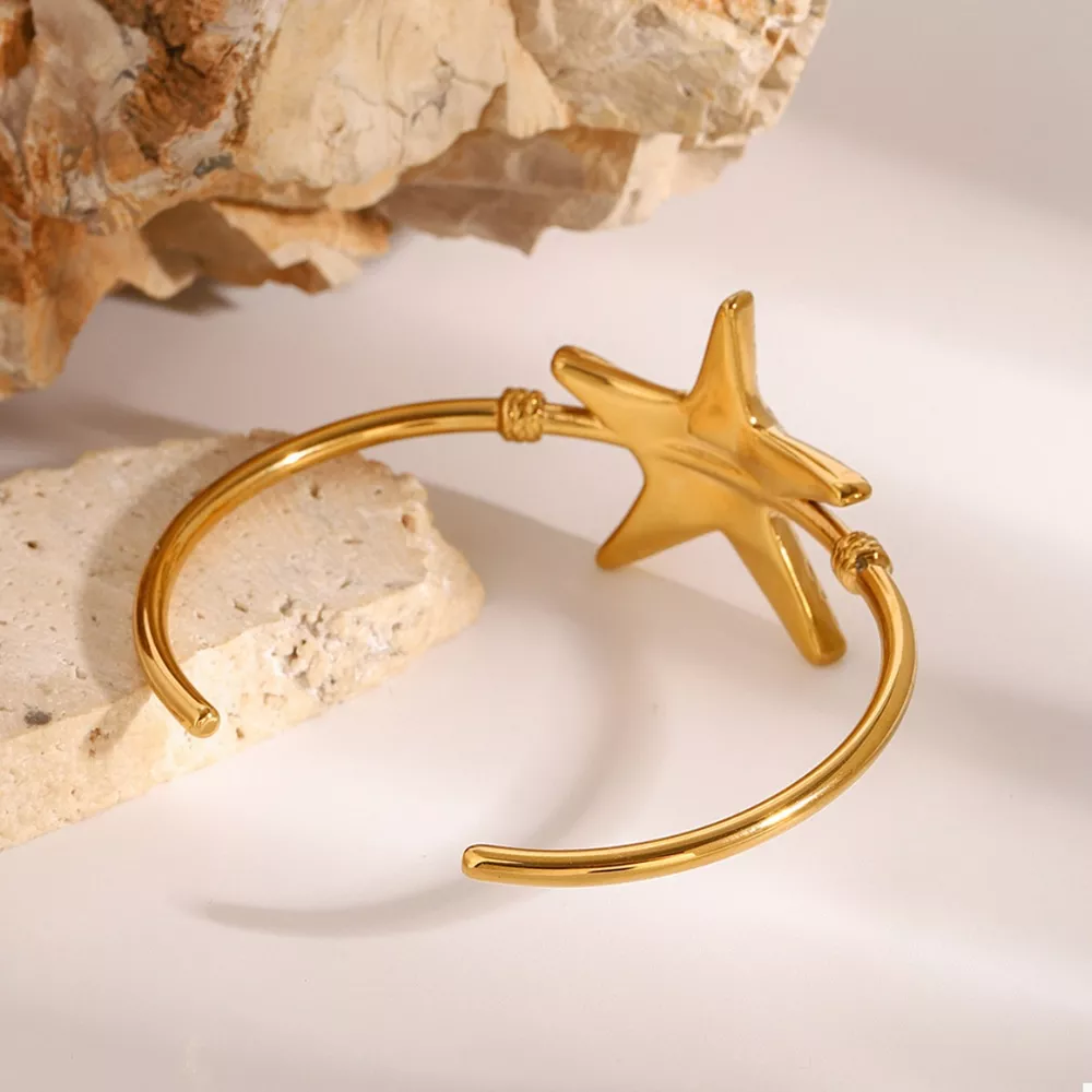 18K Gold-Plated Starfish Open Bracelet, image 6