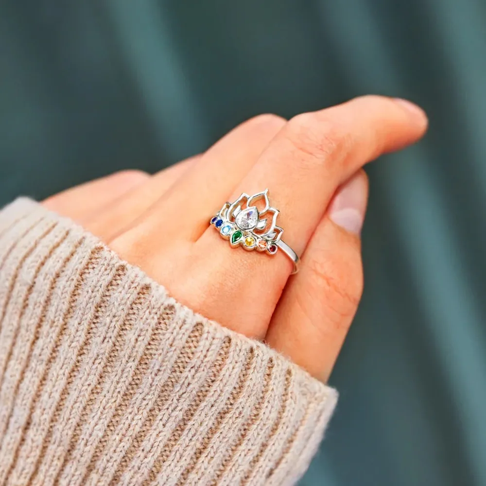 925 Sterling Silver Inlaid Zircon Lotus Shape Ring, image 8