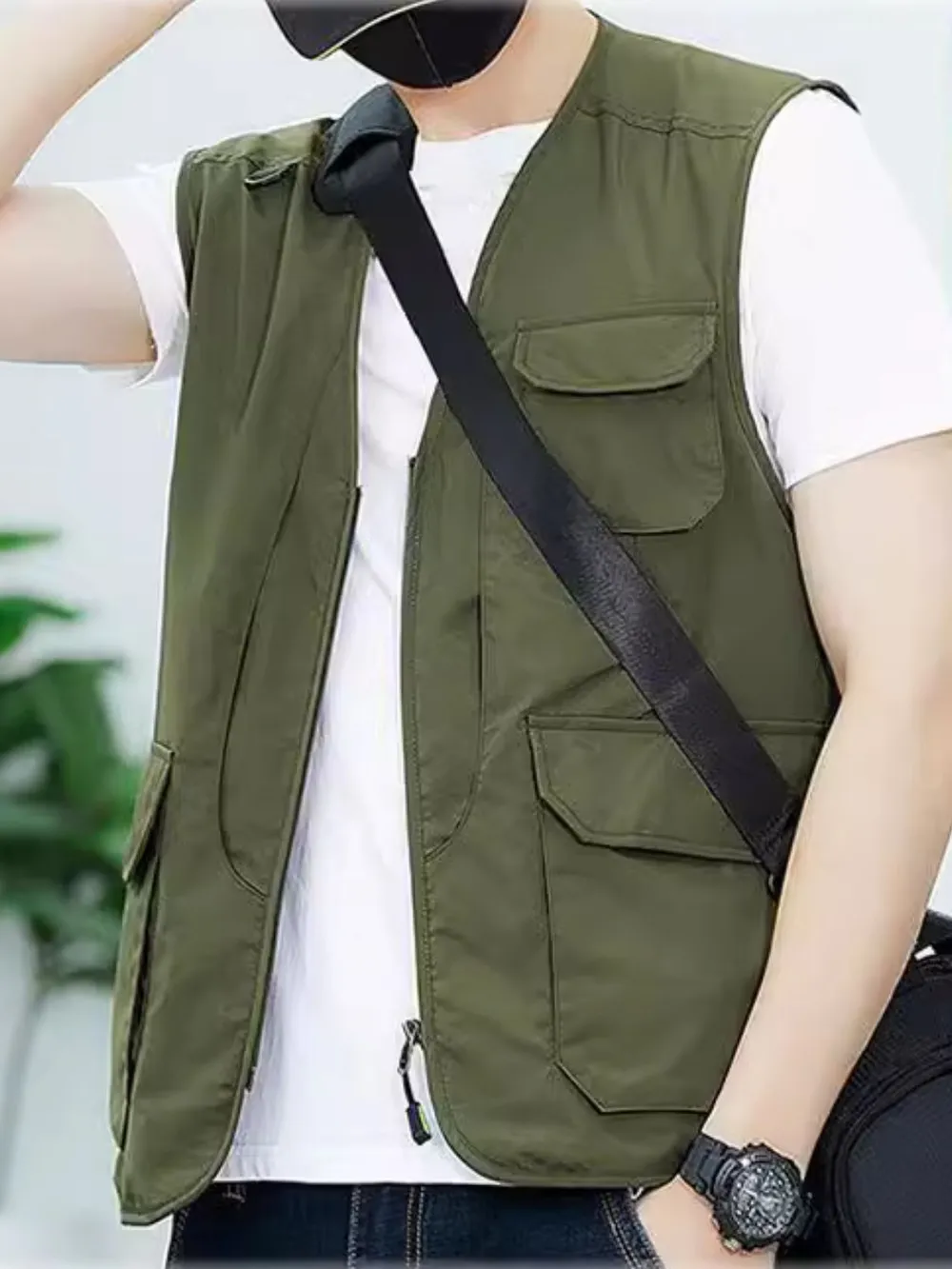Men's Plus Size Zip Up V-Neck Vest