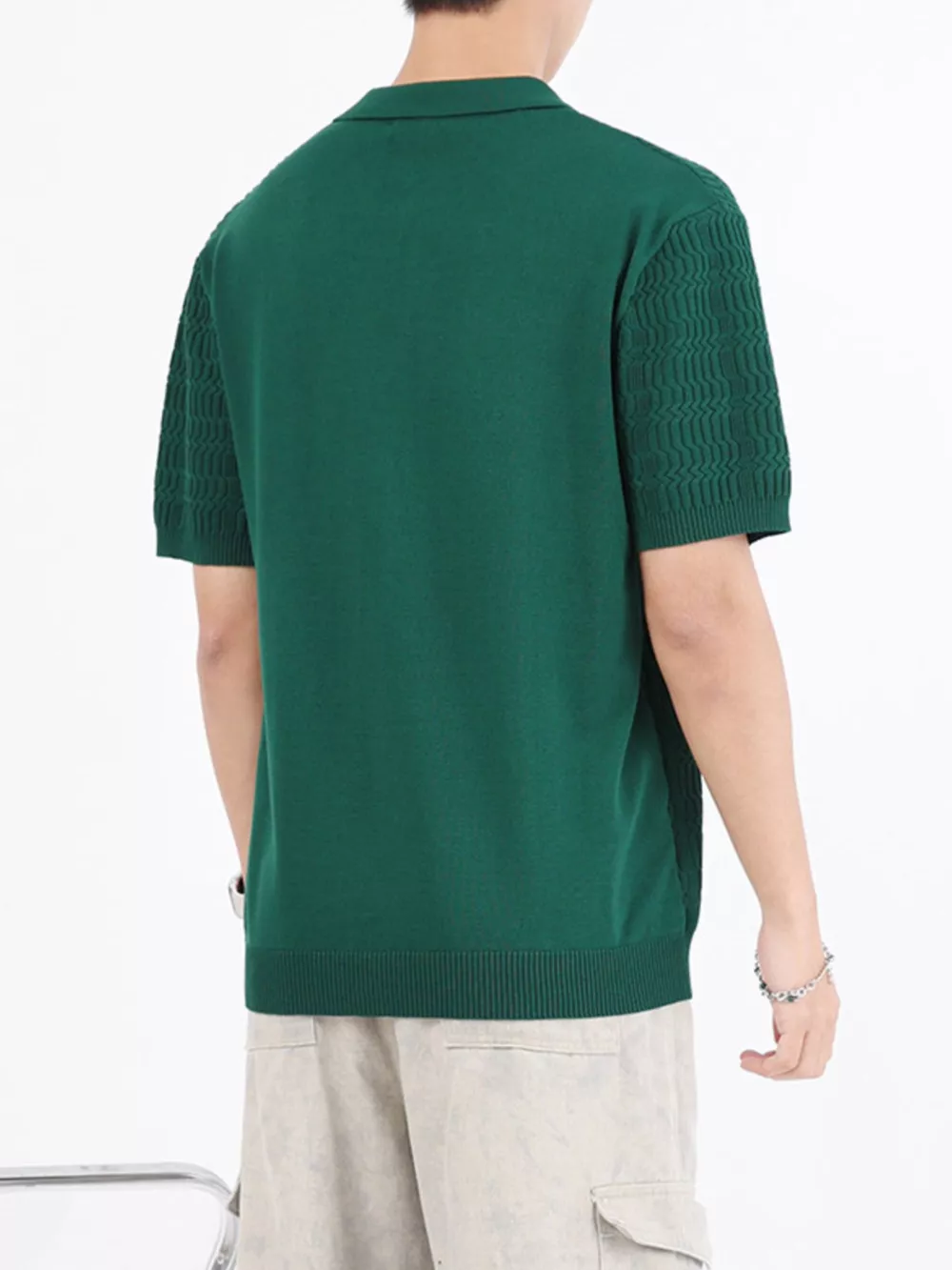 Men's Plus Size Textured Knit Short Sleeve Polo, image 9