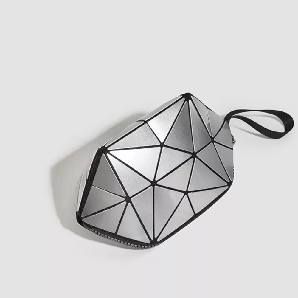 Geometric Metallic Silver Clutch with Modern Origami Design, image 6