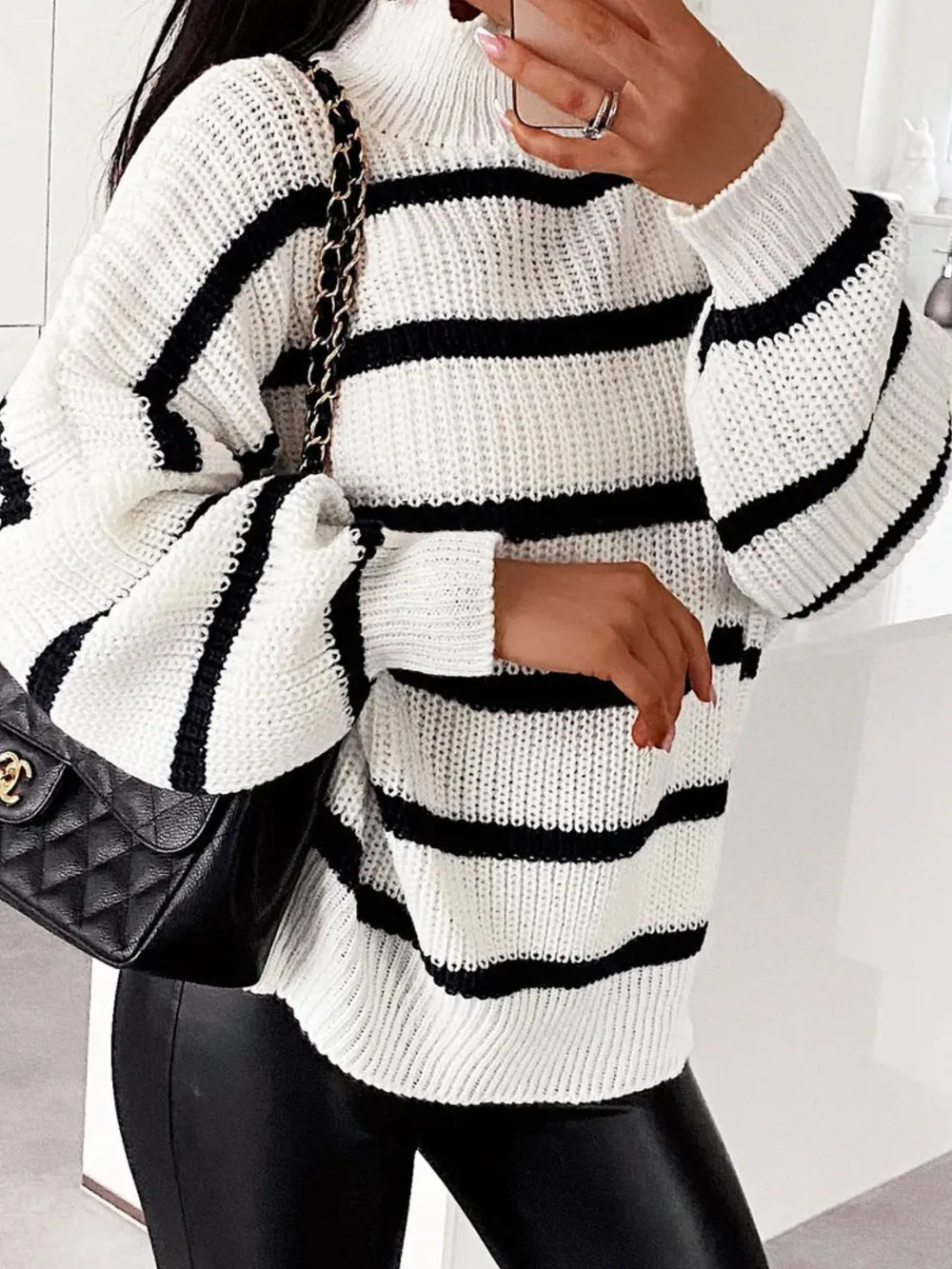 Striped Turtleneck Long Sleeve Sweater, image 8