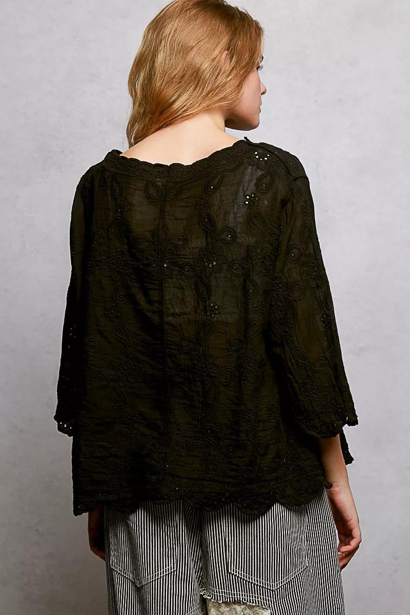Floral Eyelet V-Neck Salloped Shirt, image 5