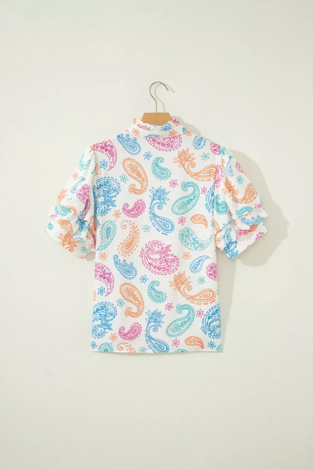 Multicolour Vibrant Paisley Printed Button Keyhole Puff Sleeve Blouse, image 5