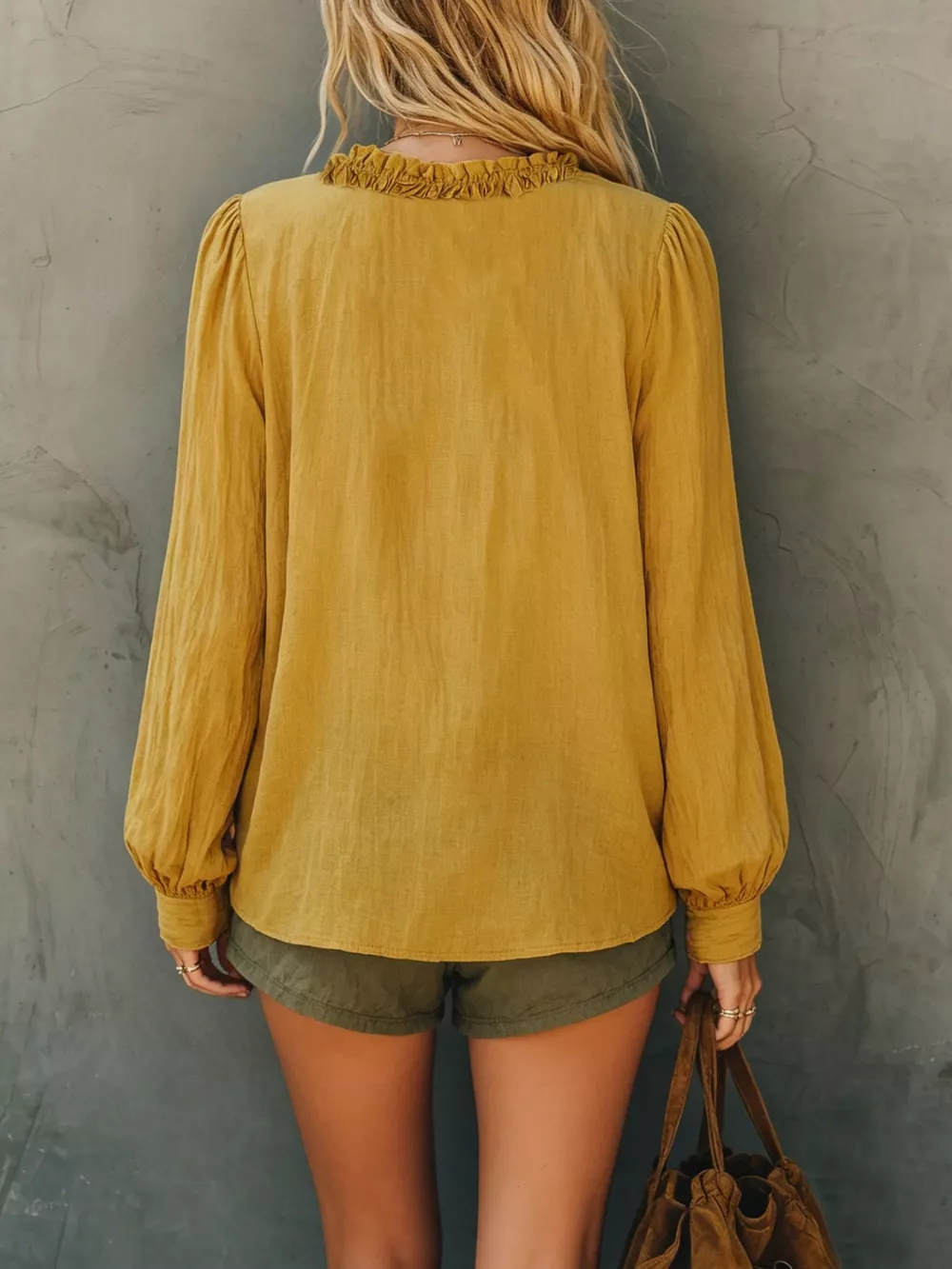 Bohemian Ruffled V-Neck Long Sleeve Blouse, image 7
