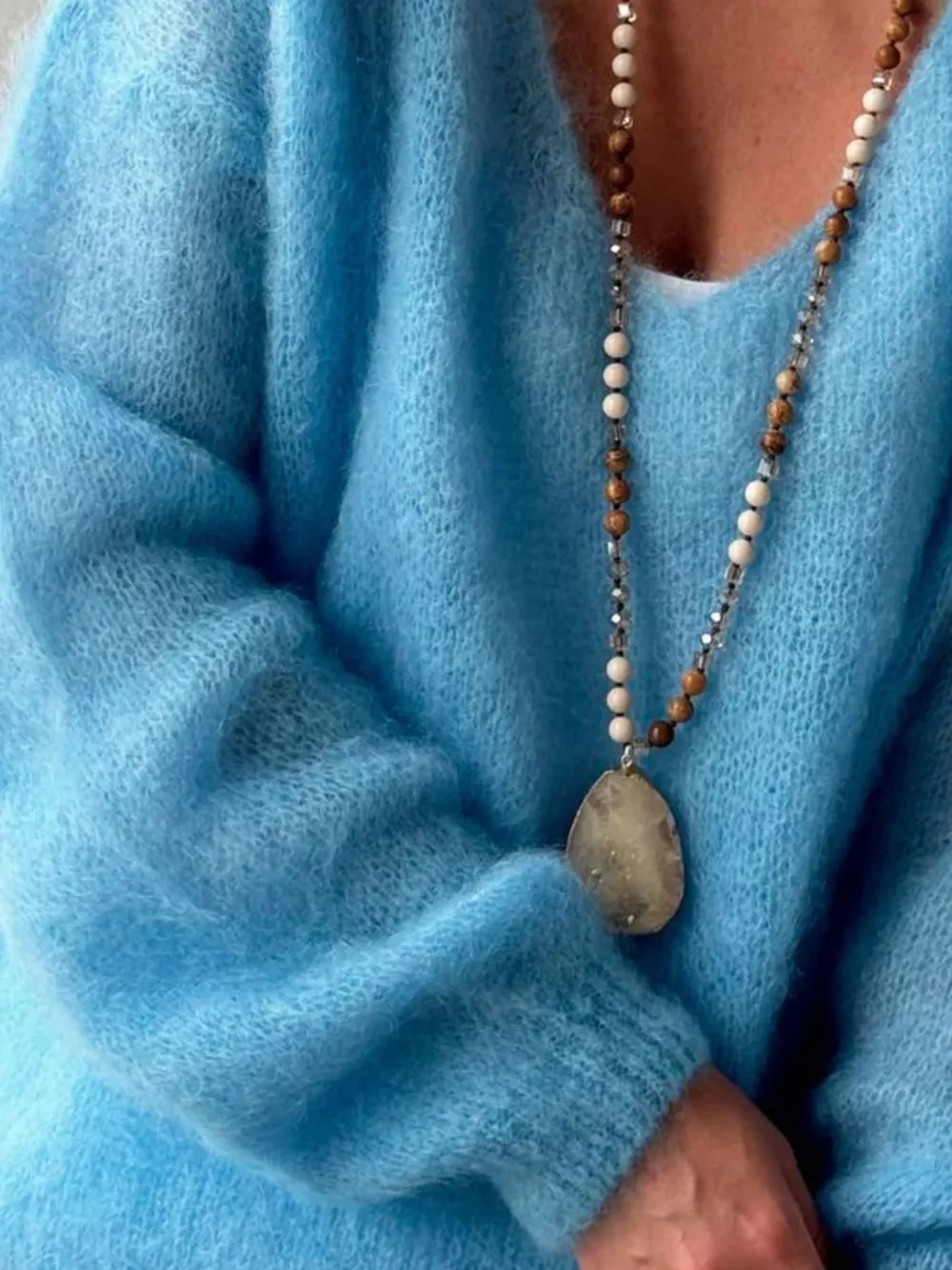 Fluffy Knit V-Neck Long Sleeve Sweater, image 6