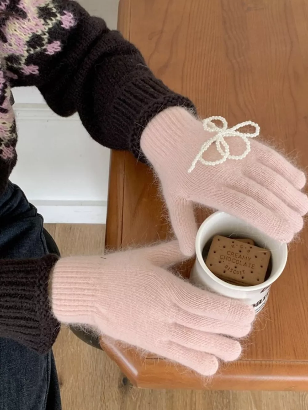 Pearl Embellished Knit Gloves, image 6