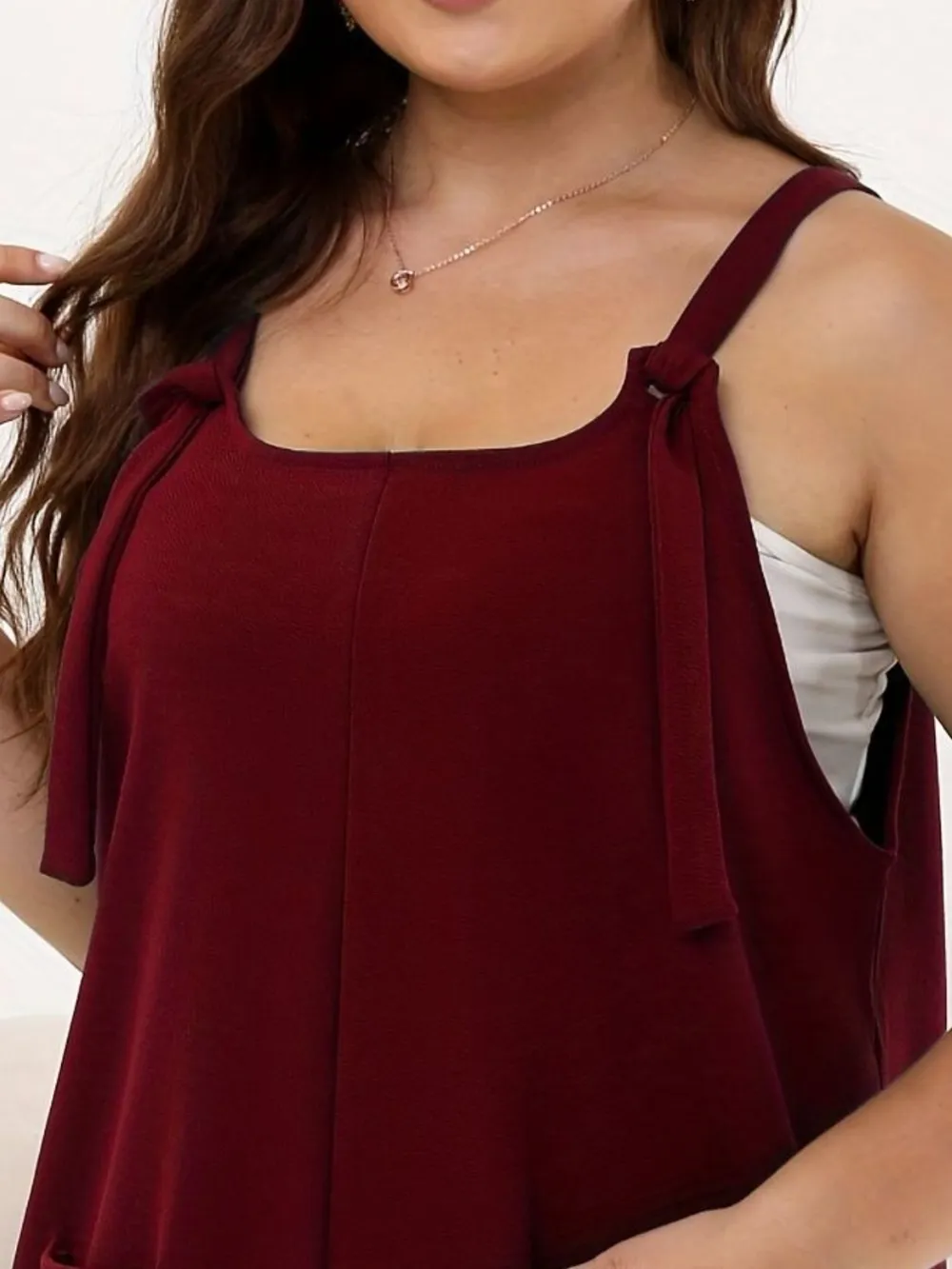 Plus Size Knotted Strap Romper with Pockets, image 9