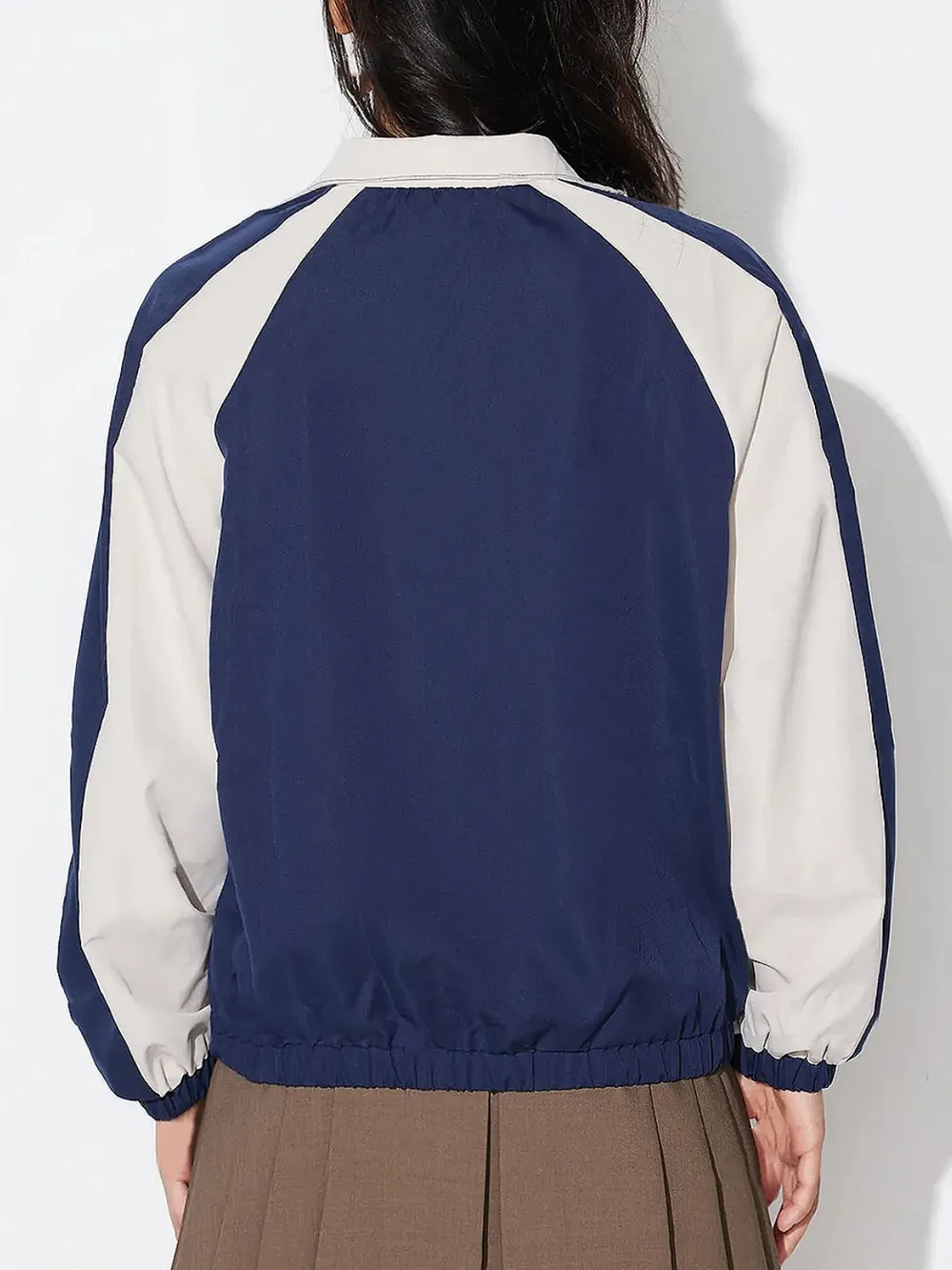 Contrast Zip Up Collared Neck Long Sleeve Jacket, image 2