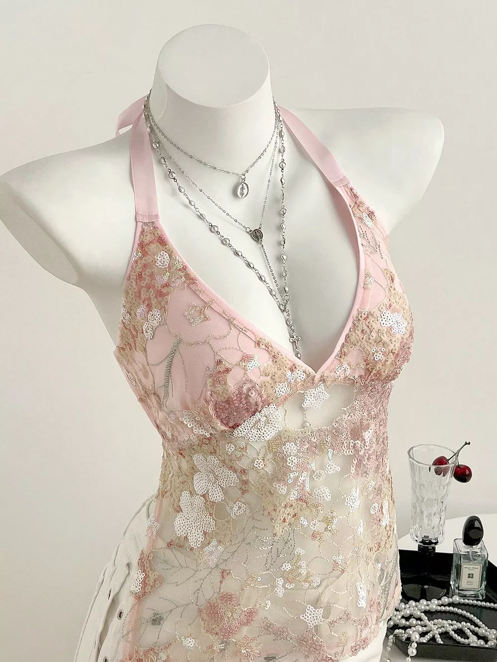 Sequin Halter Neck Cami, image 7