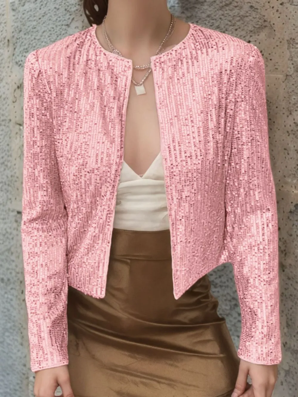 Full Size Sequin Open Front Cropped Jacket, image 35
