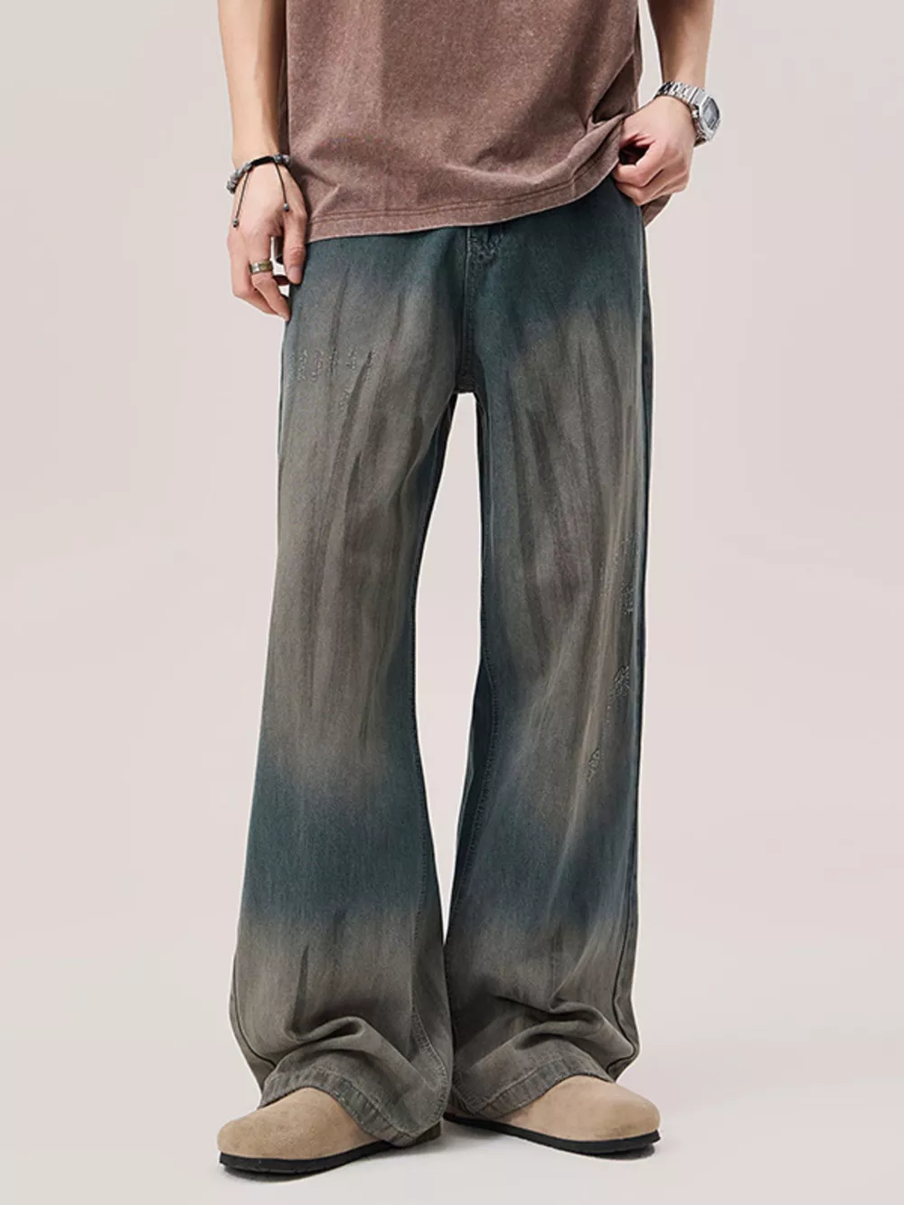 Men's Gradient Wash Wide Leg Jeans, image 8