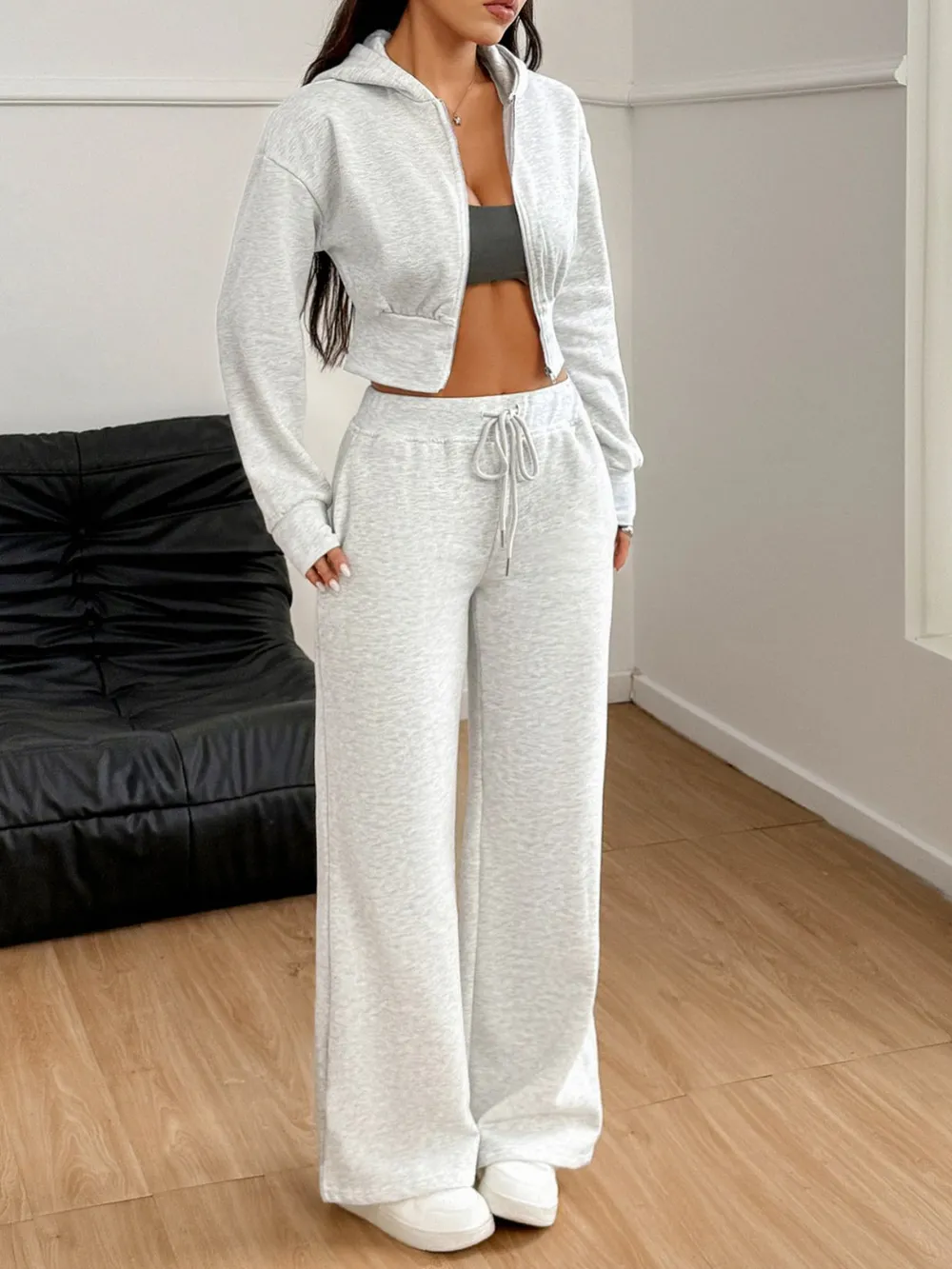 Zip Up Long Sleeve Top and Pants Set, image 2