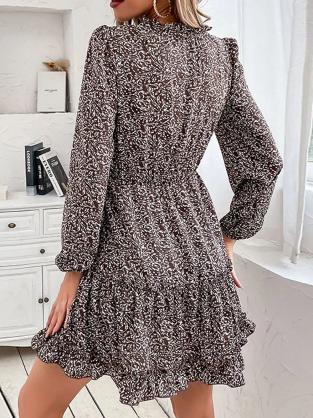 Ruffle Hem Tie Neck Mini Dress, image 6