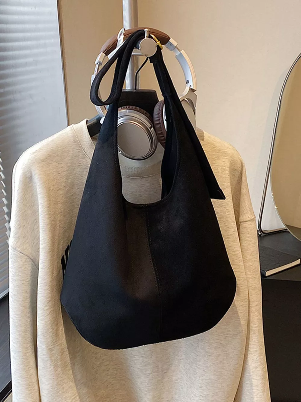Suede Hobo Shoulder Bag, image 5