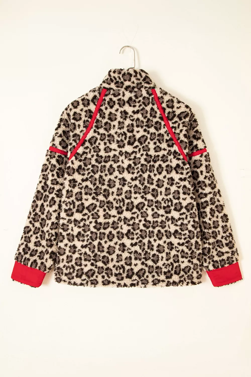 Leopard Print Zip-Up Red Accents Pockets Sweatshirt, image 12