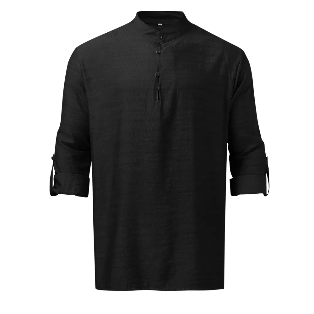 Men's Full Size Half Button Long Sleeve Shirt Plus Size, image 2