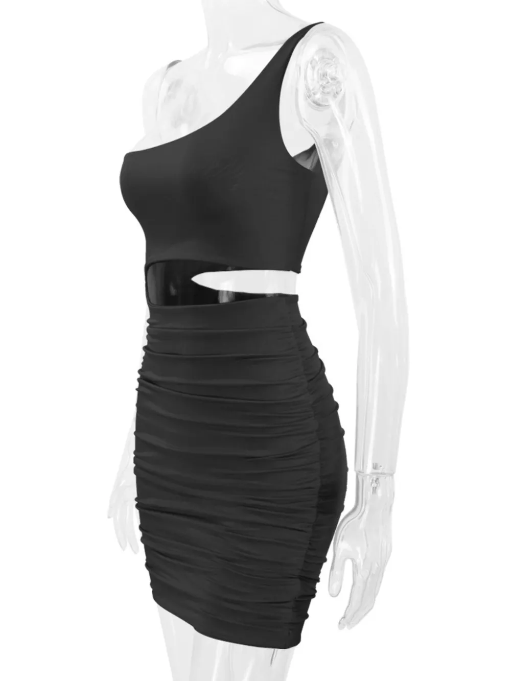 One-Shoulder Cutout Ruched Bodycon Mini Dress, image 59