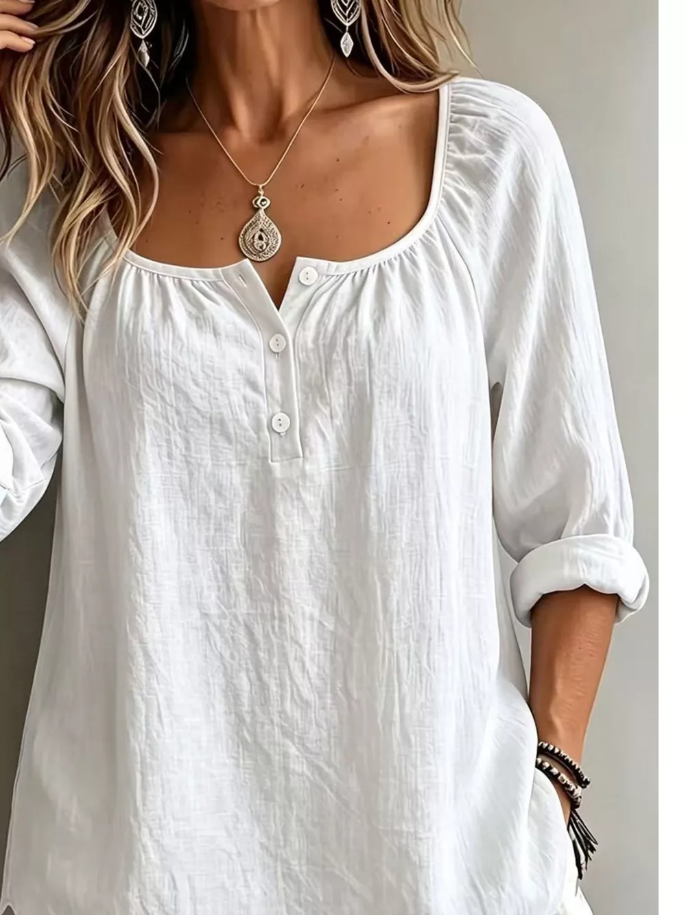 Button Detail Long Sleeve Top, image 6