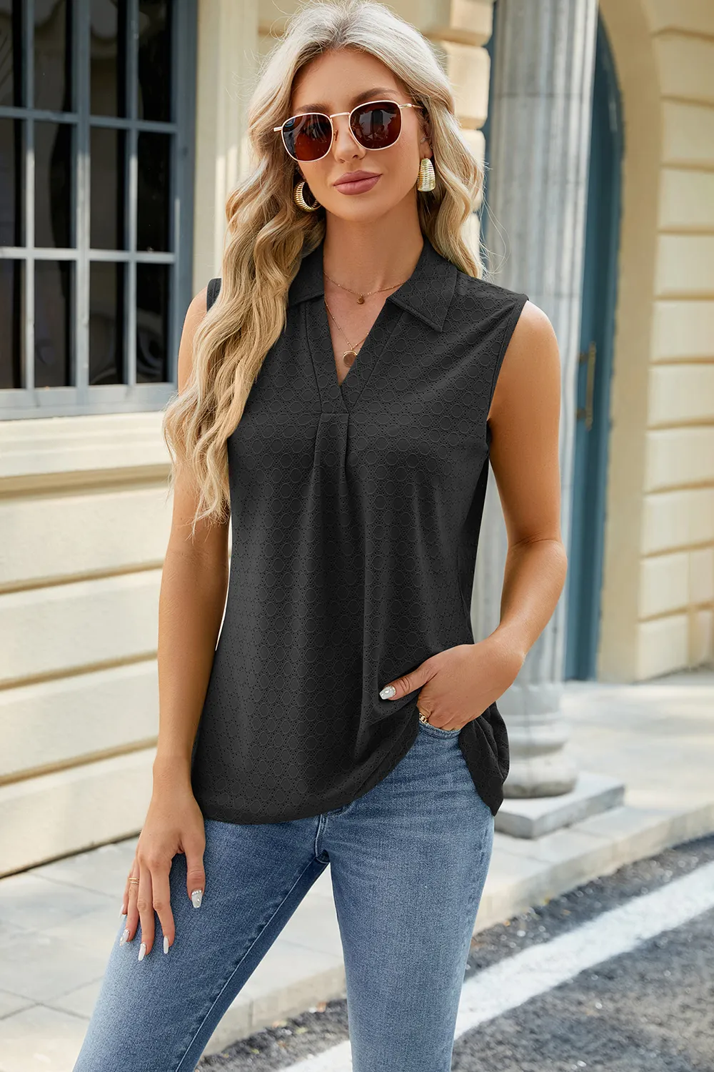 Eyelet Johnny Collar Tank, image 27