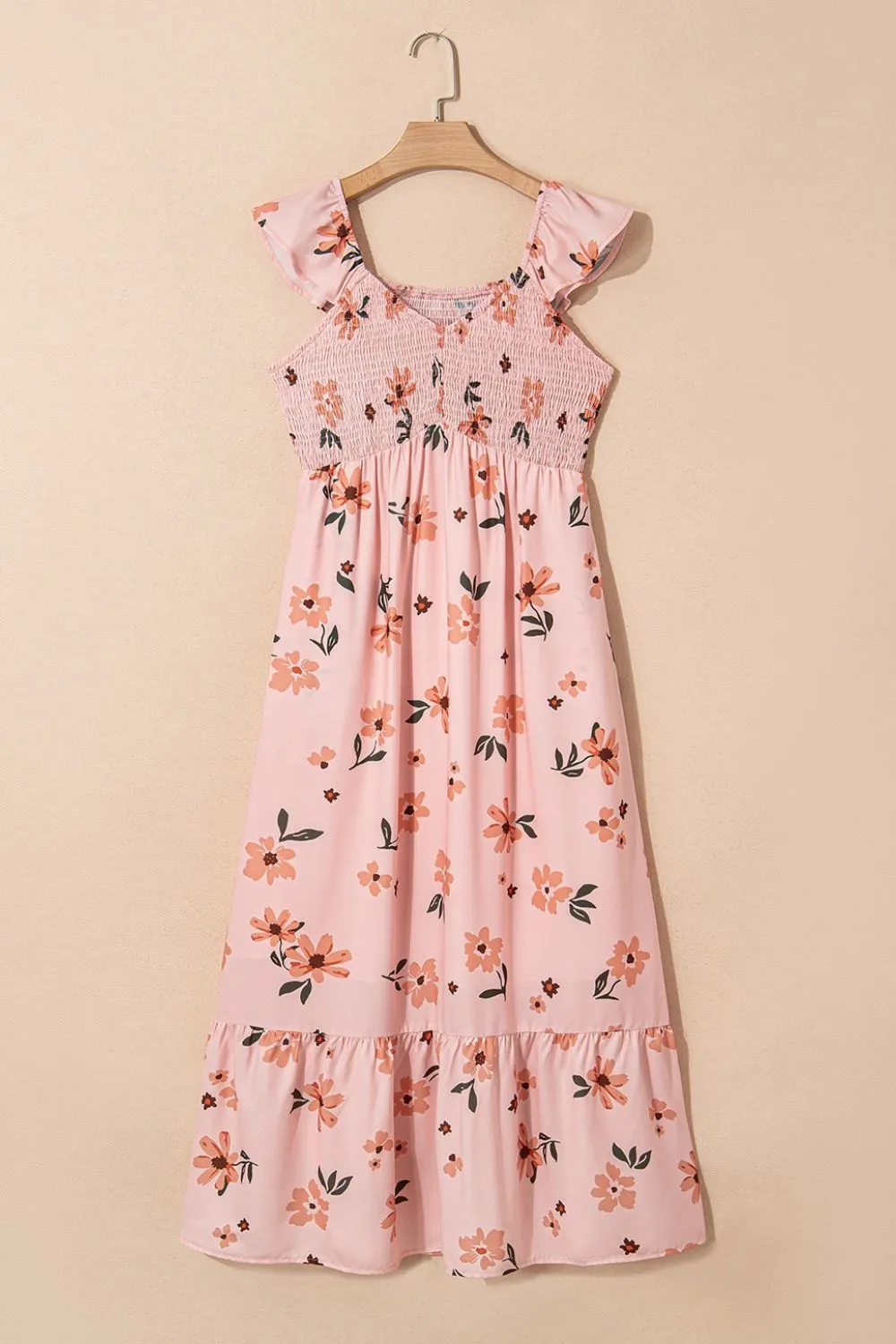 Ruffled Smocked Cap Sleeve Printed Maxi Dress, image 10