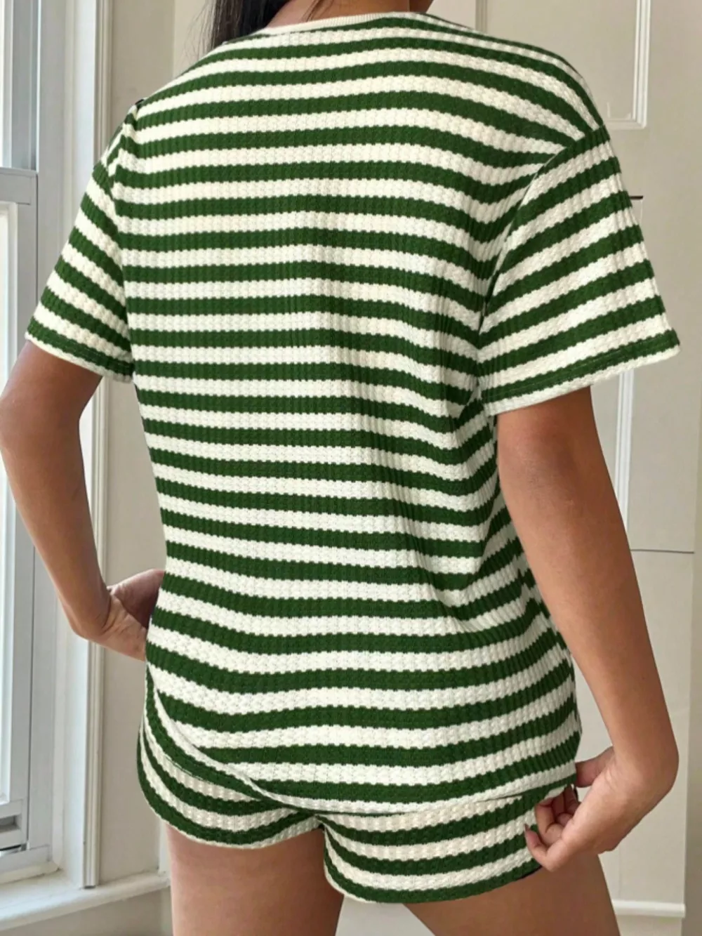 Striped Round Neck Top and Shorts Set, image 20