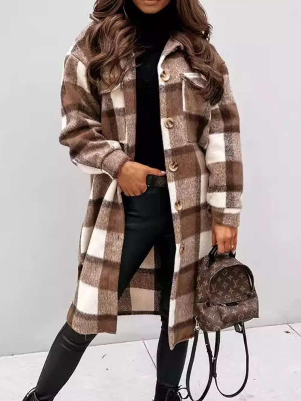 Longline Plaid Button Up Coat
