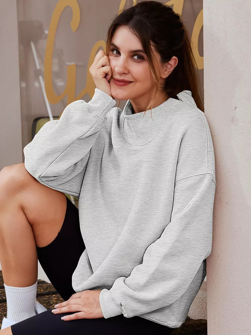 Mock Neck Dropped Shoulder Sweatshirt, image 24