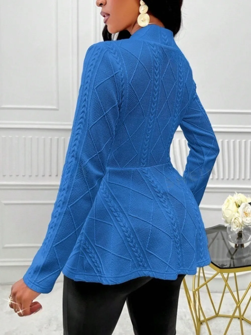 One Button Textured Peplum Cardigan, image 36