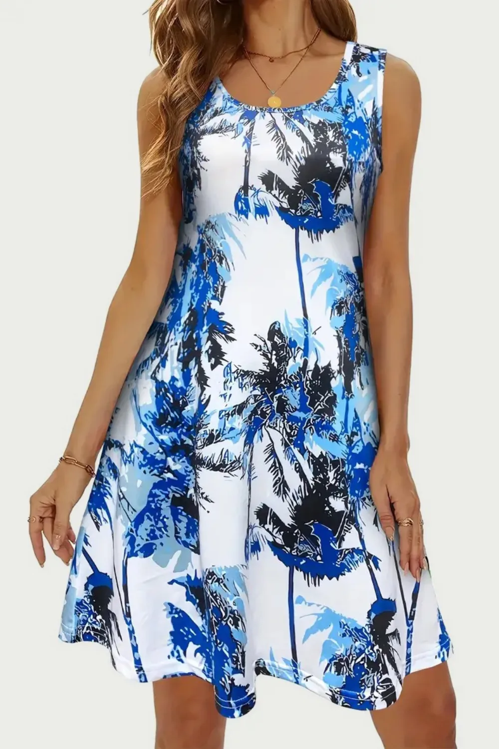 Printed Scoop Neck Wide Strap Mini Dress, image 15