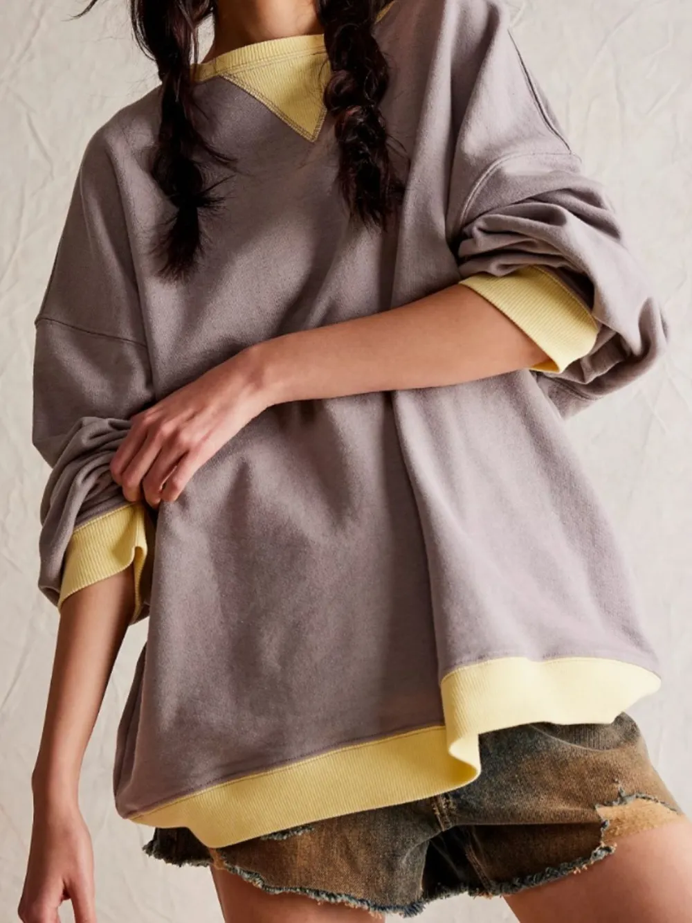 Contrast Trim Round Neck Long Sleeve Sweatshirt, image 8