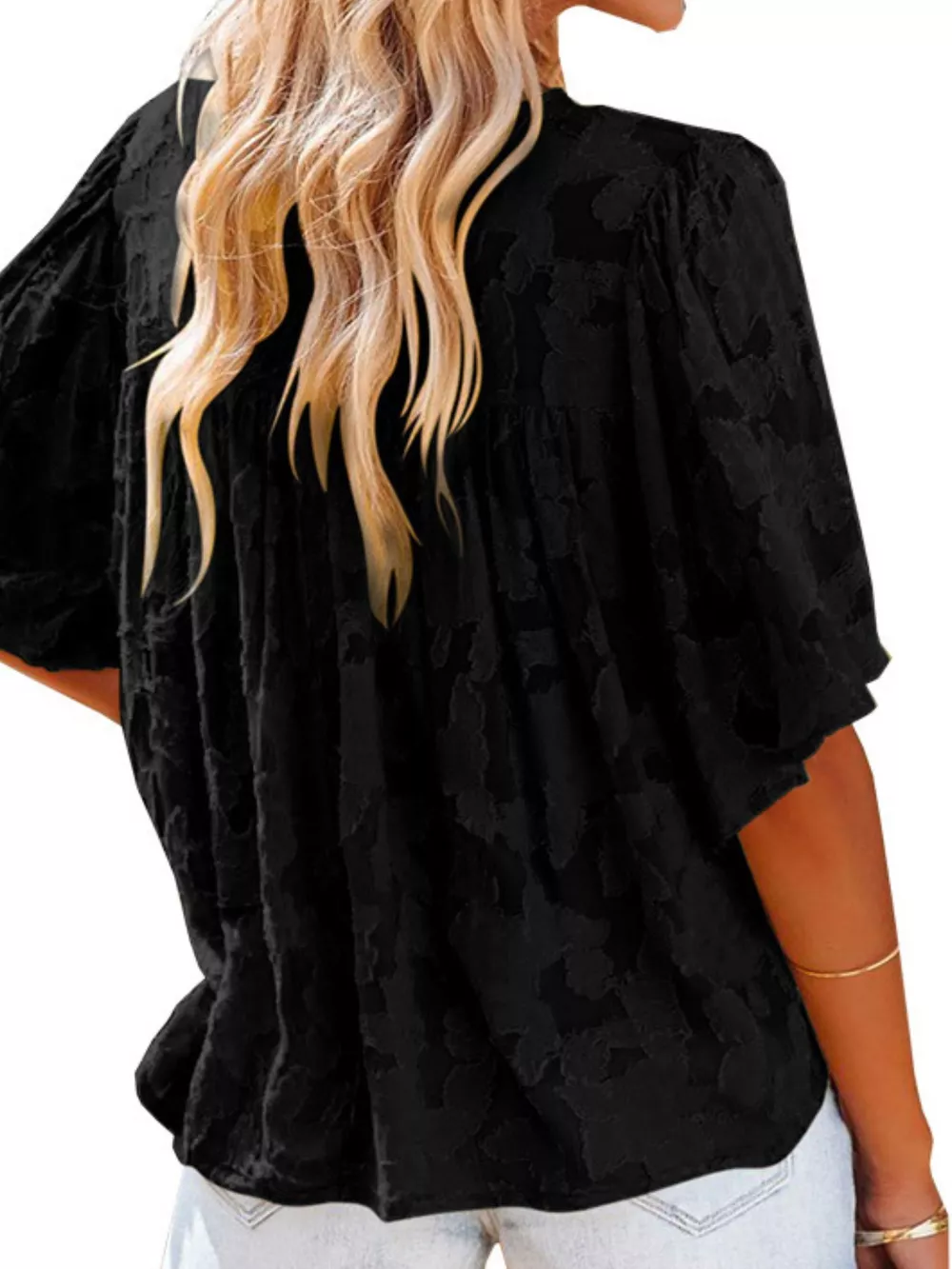 Full Size Textured V-Neck Button-Down Shirt Plus Size, image 8