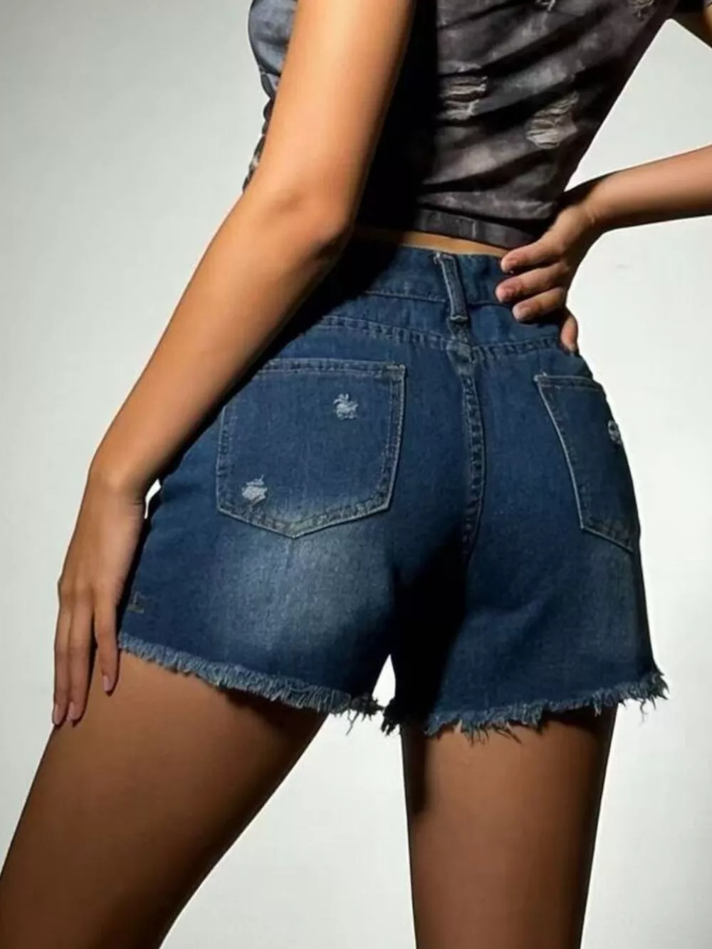 Distressed Frayed Hem Denim Shorts, image 15
