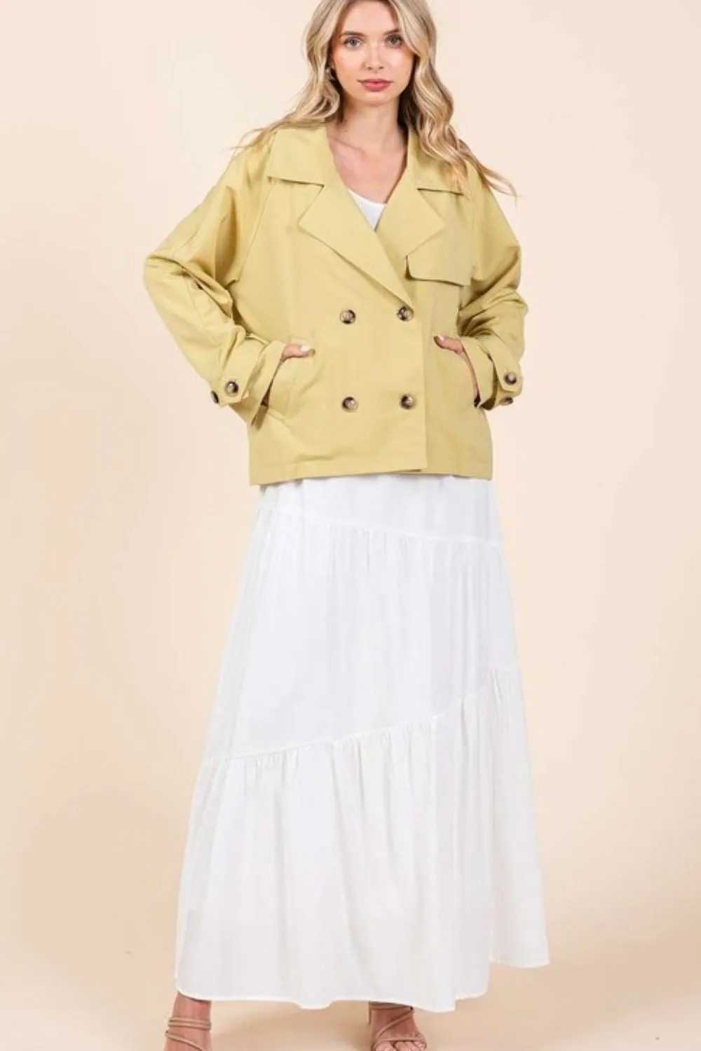 Double Breasted Long Sleeve Trench Coat Jacket, image 6