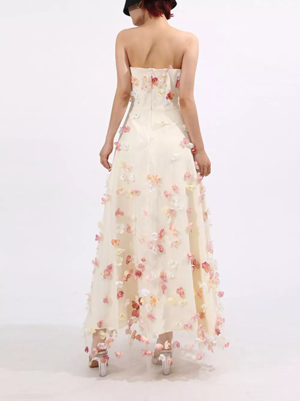 Floral Applique Strapless Tulle Maxi Dress, image 12