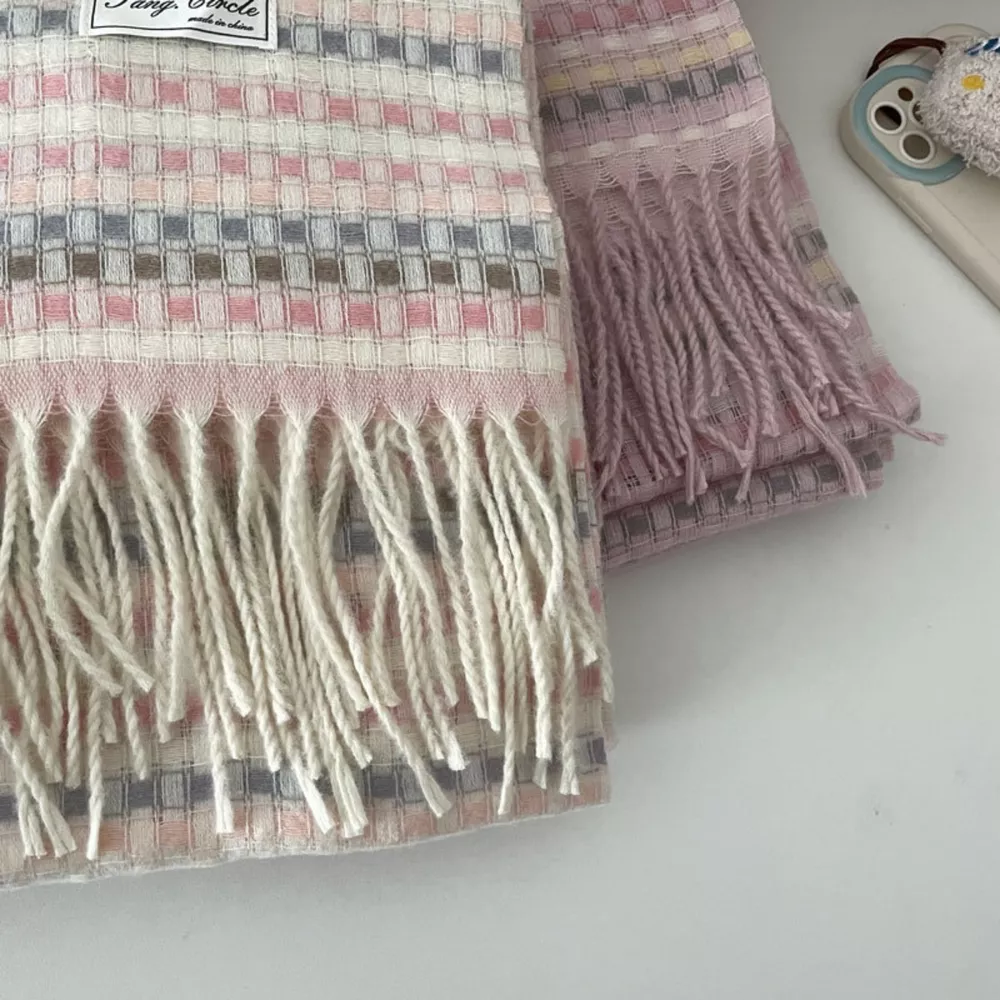 Plaid Fringe Warm Scarf, image 6
