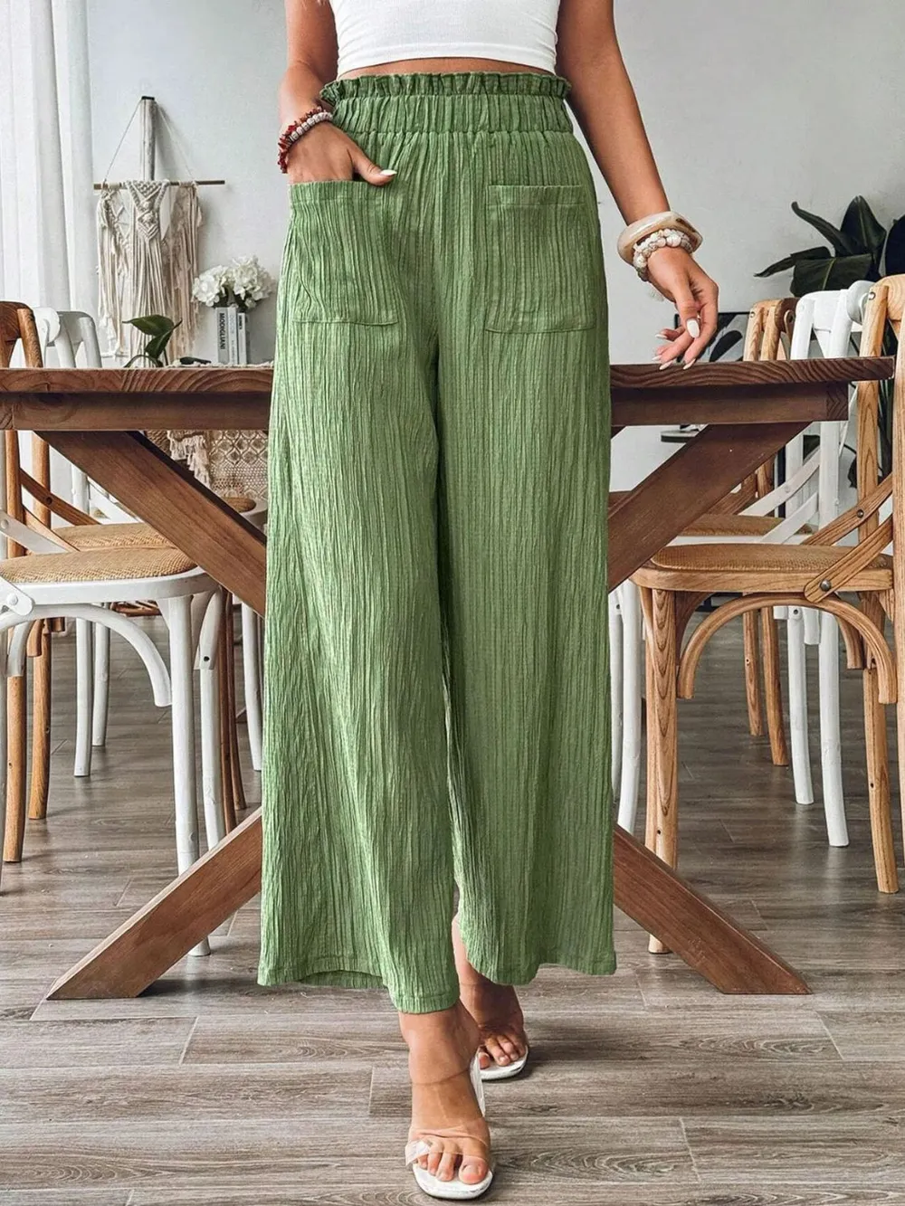 Pocketed Elastic Waist Wide Leg Pants, image 10