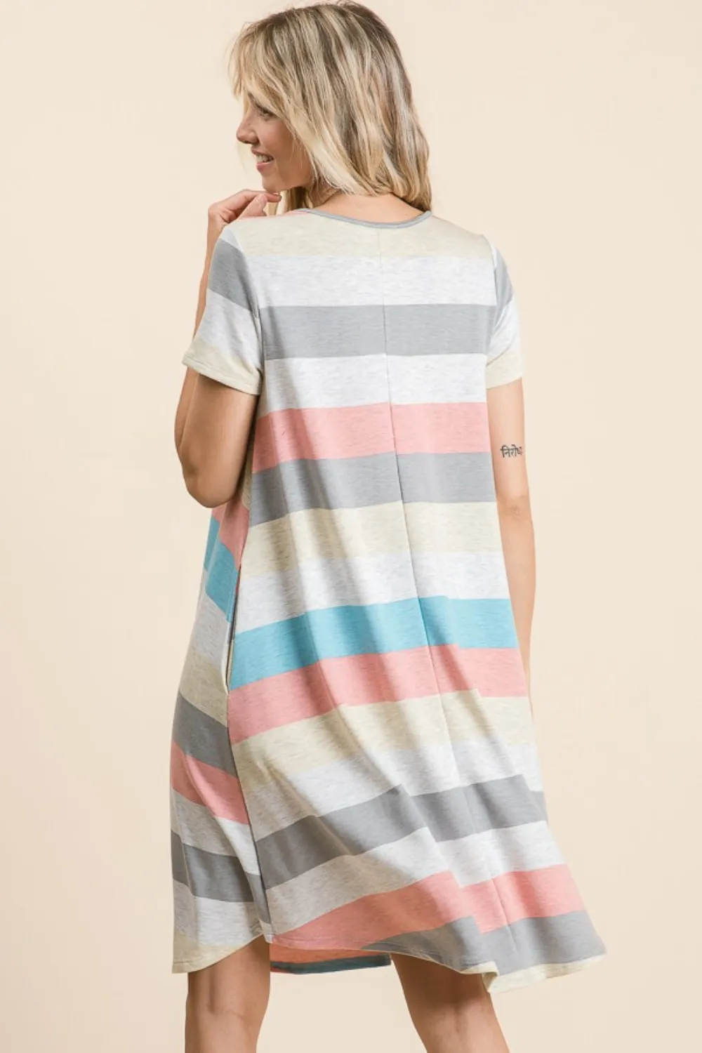 Striped Short Sleeve Dress with Pockets, image 5