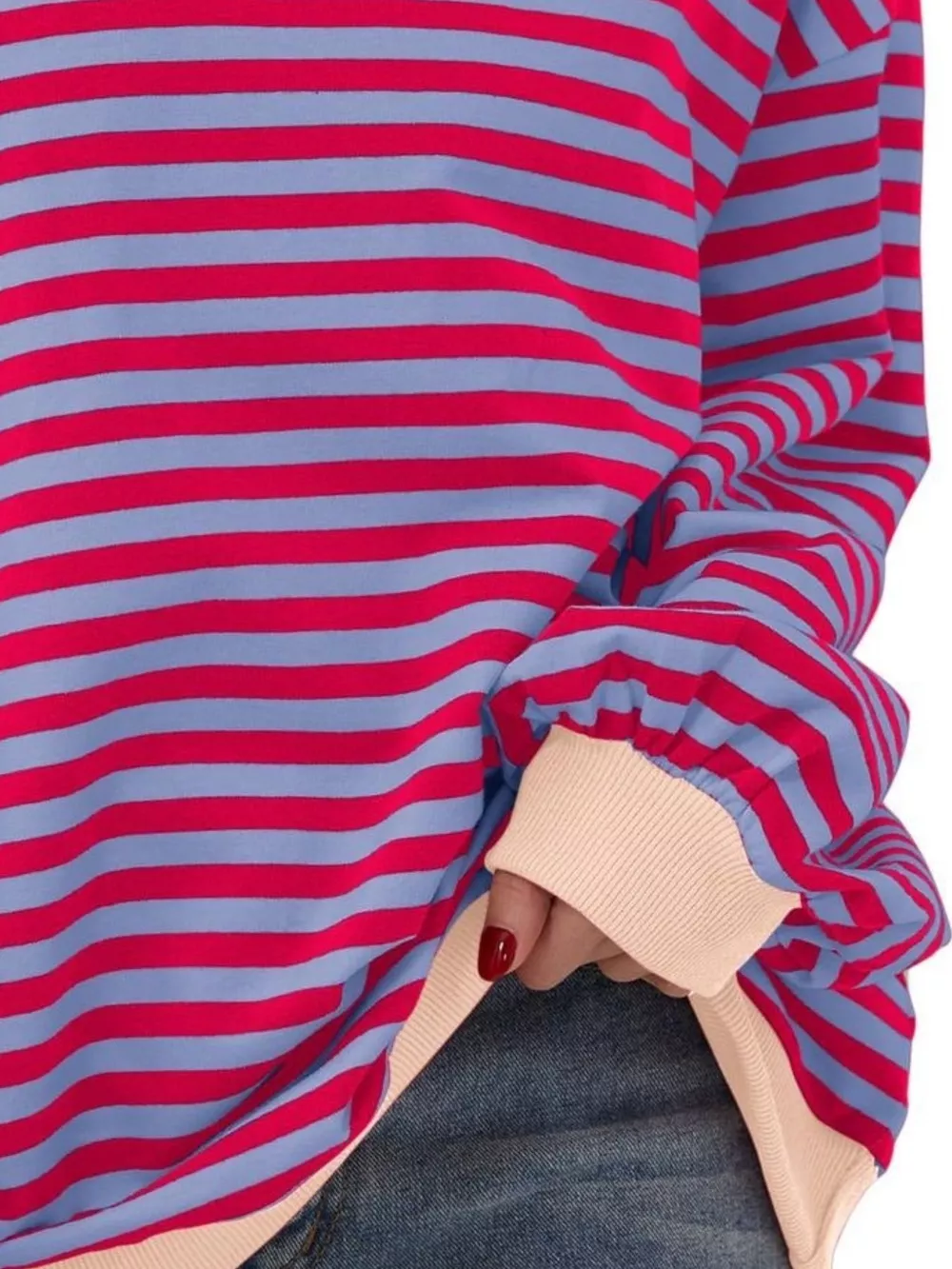 Striped Contrast Trim Oversized Sweatshirt, image 12