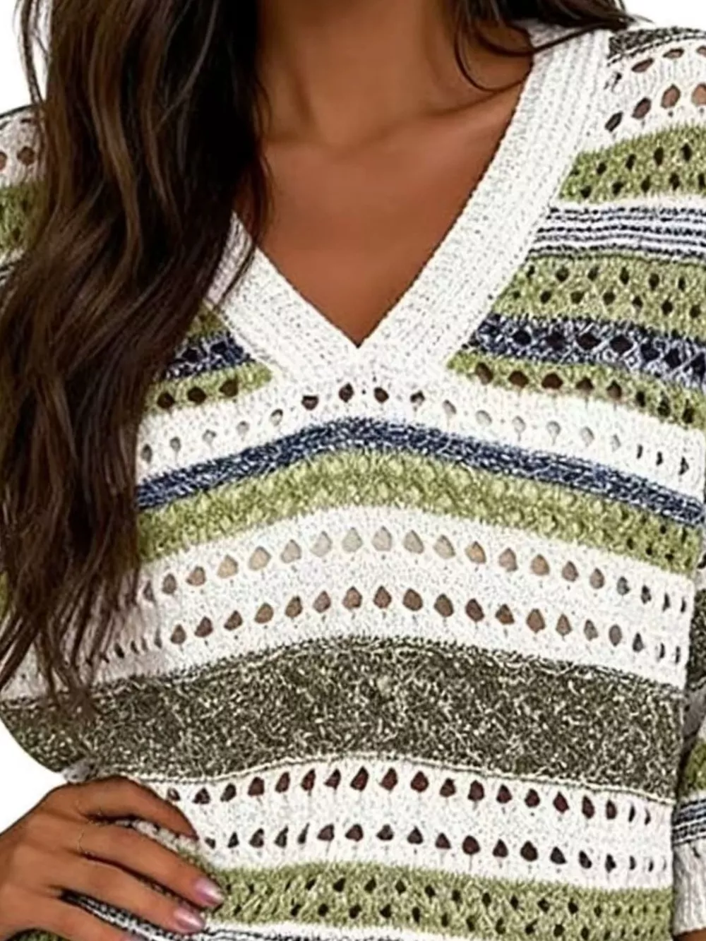 Chic Striped Crochet Knit Top, image 2