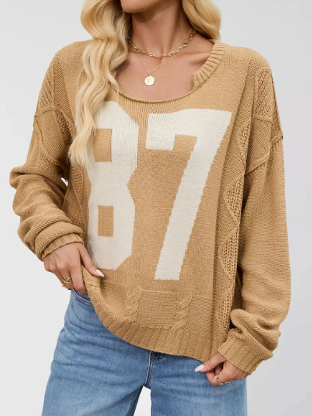 Number 81 Oversized Cable Knit Sweater, image 14