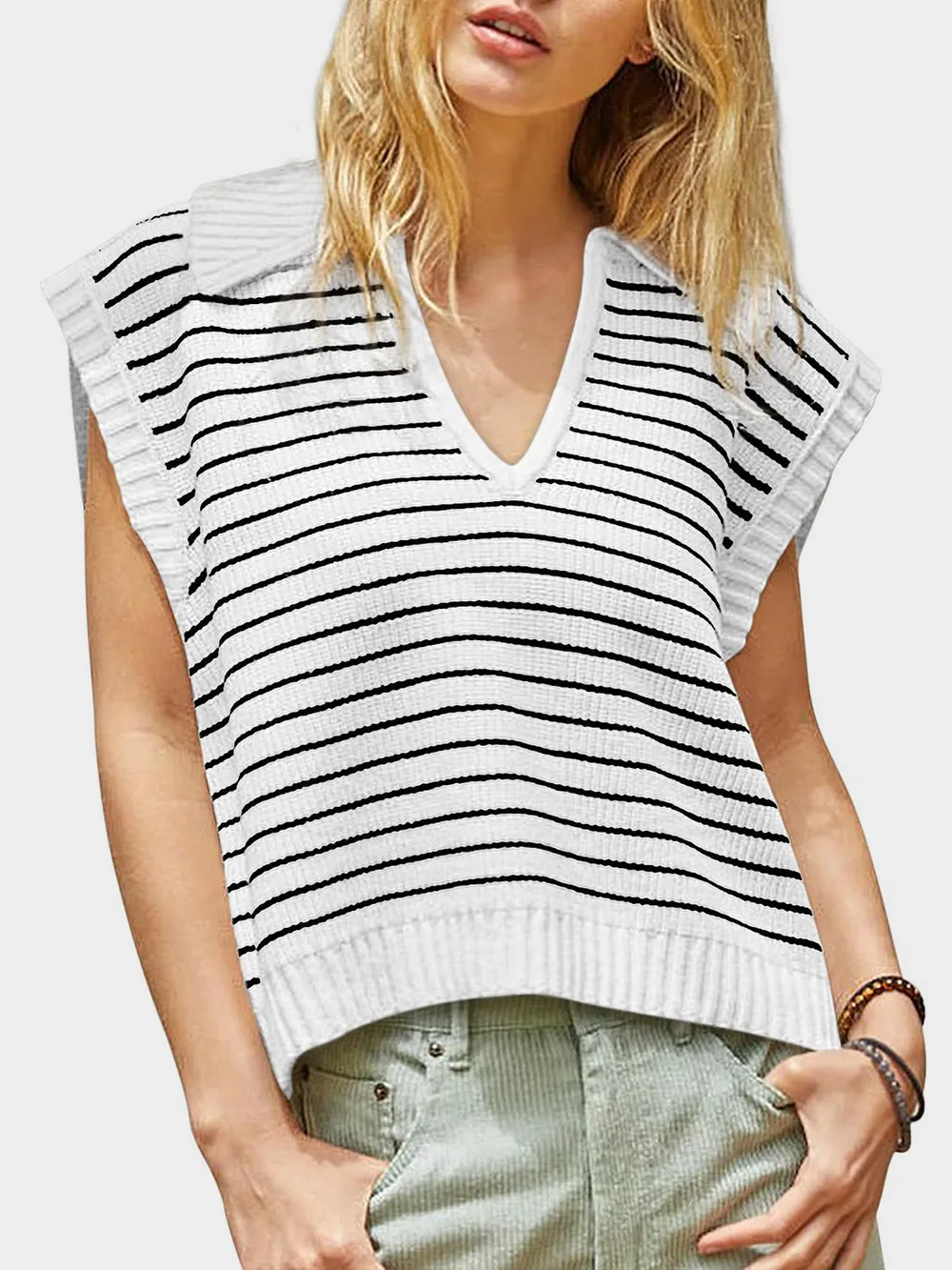 Collared Neck Striped Sweater Vest, image 21