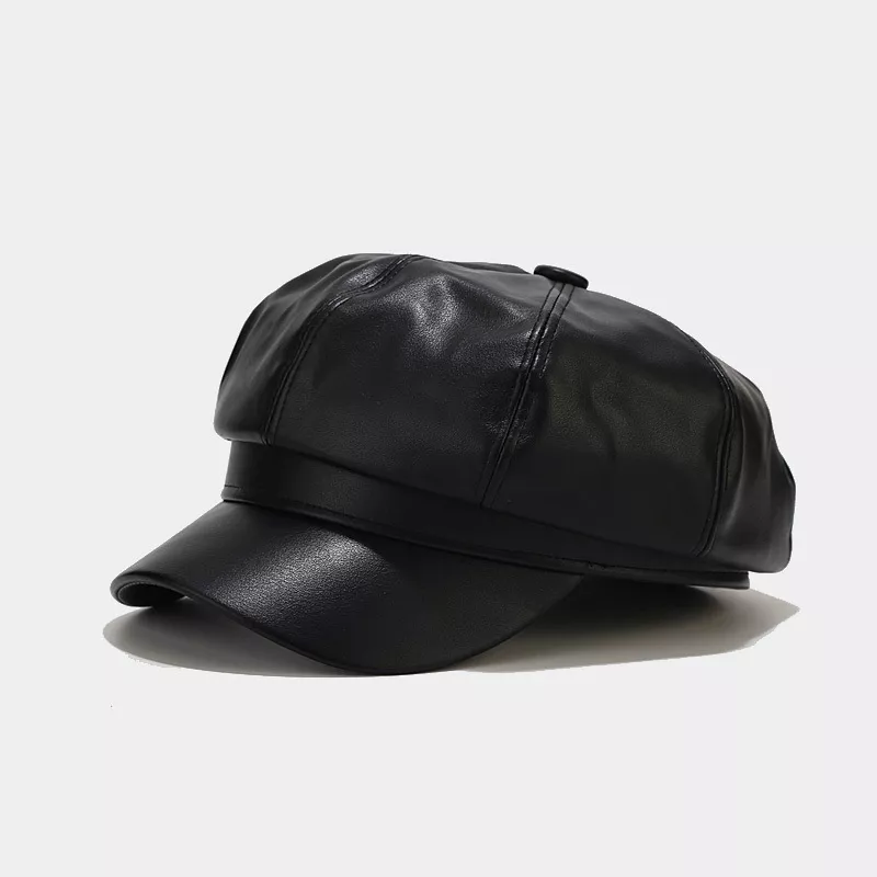 Faux Leather Newsboy Hat, image 3